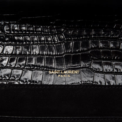 Saint Laurent Calfskin Crocodile Embossed Medium Bellechasse Satchel Black 9 of 11