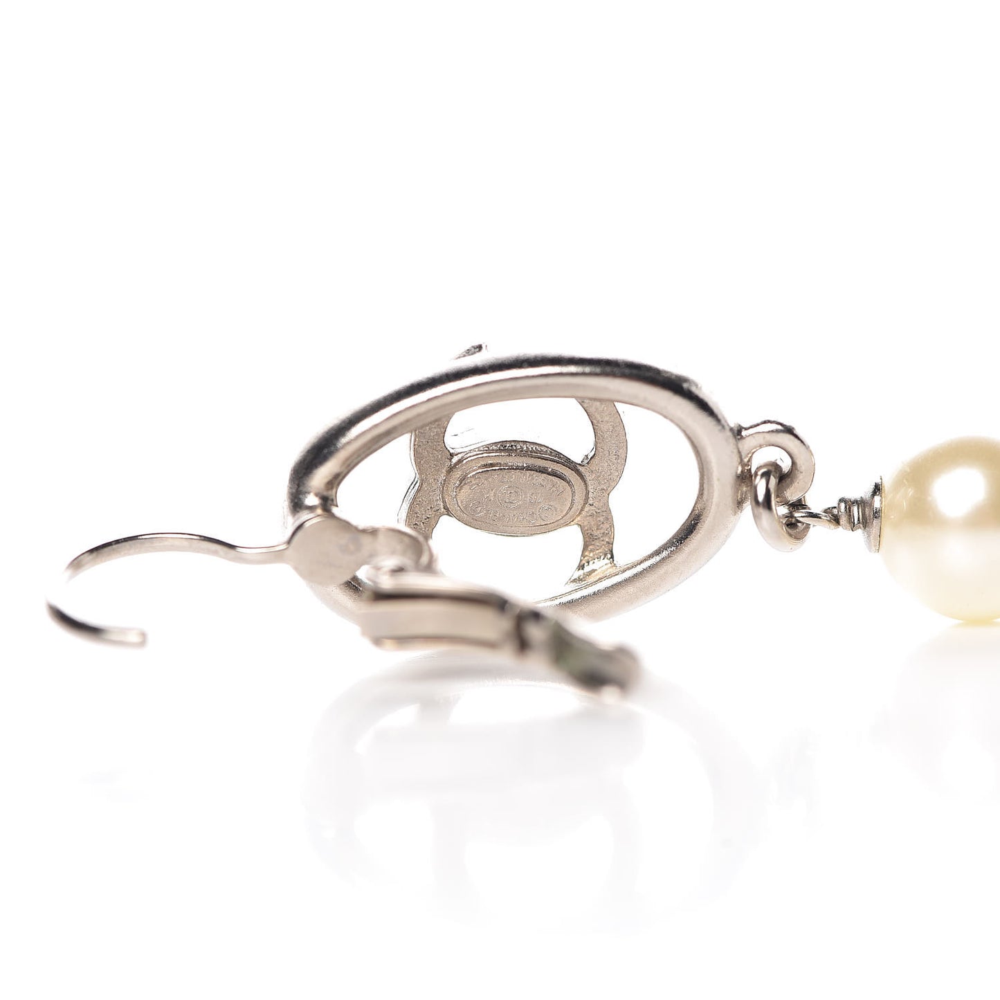Crystal Pearl CC Drop Earrings Silver