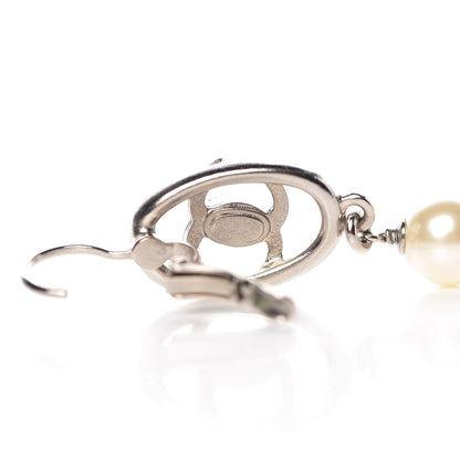 Chanel Crystal Pearl CC Drop Earrings Silver 4 of 5
