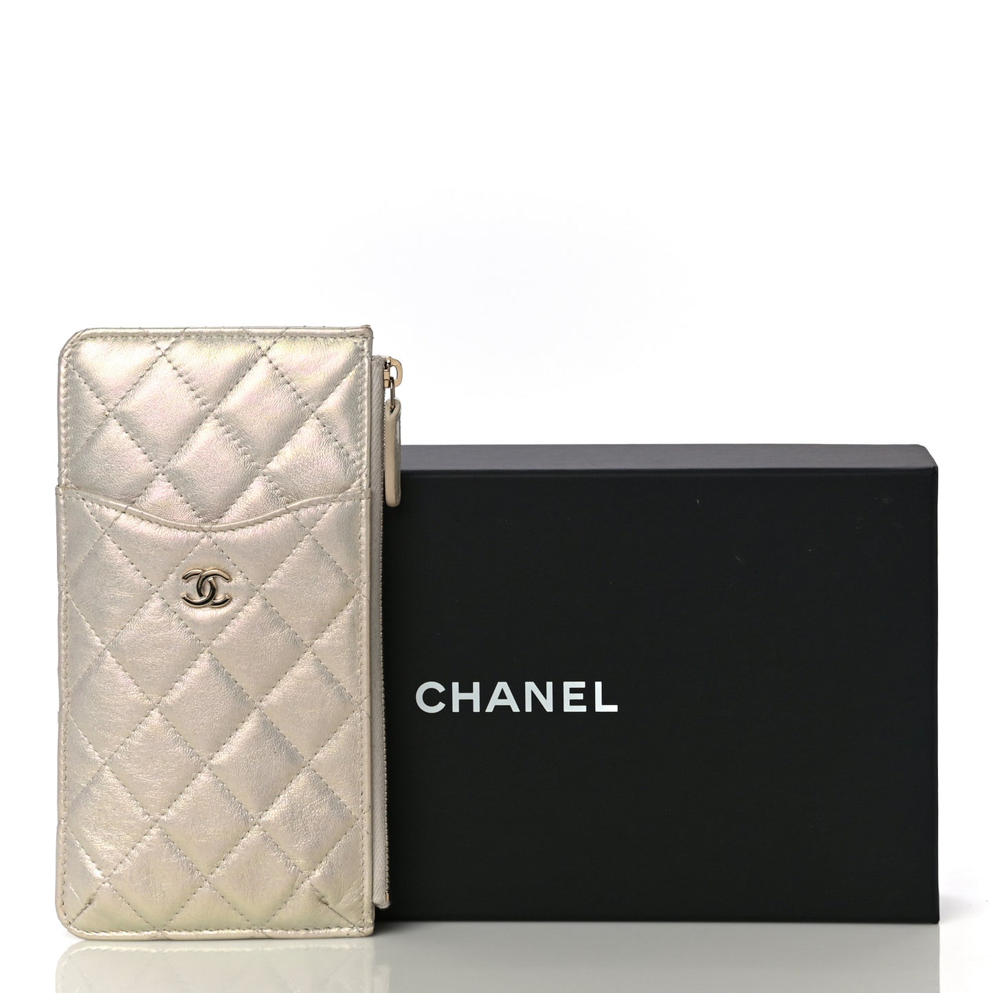 Iridescent Lambskin Quilted Classic iPhone Pouch Ivory