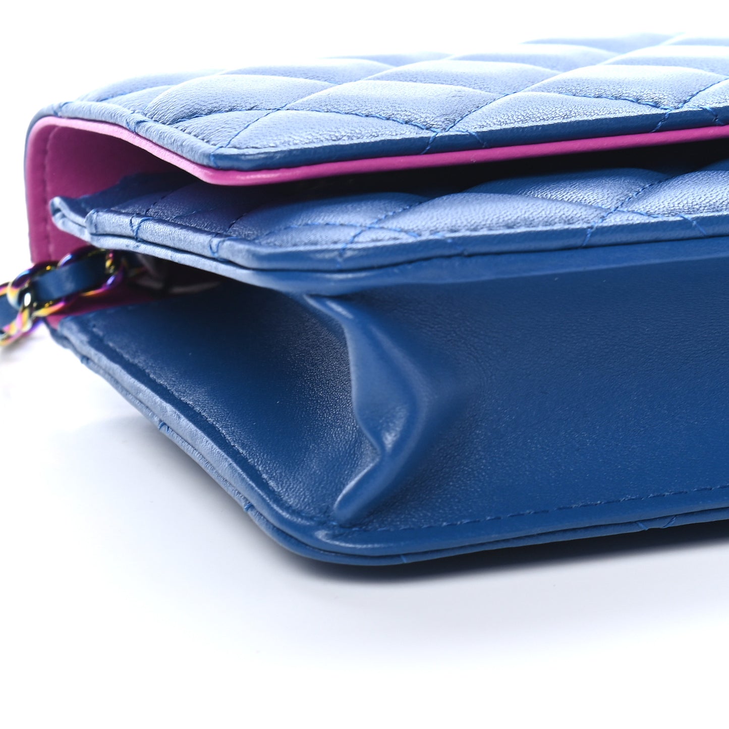 Lambskin Quilted Wallet On Chain WOC Dark Blue Pink