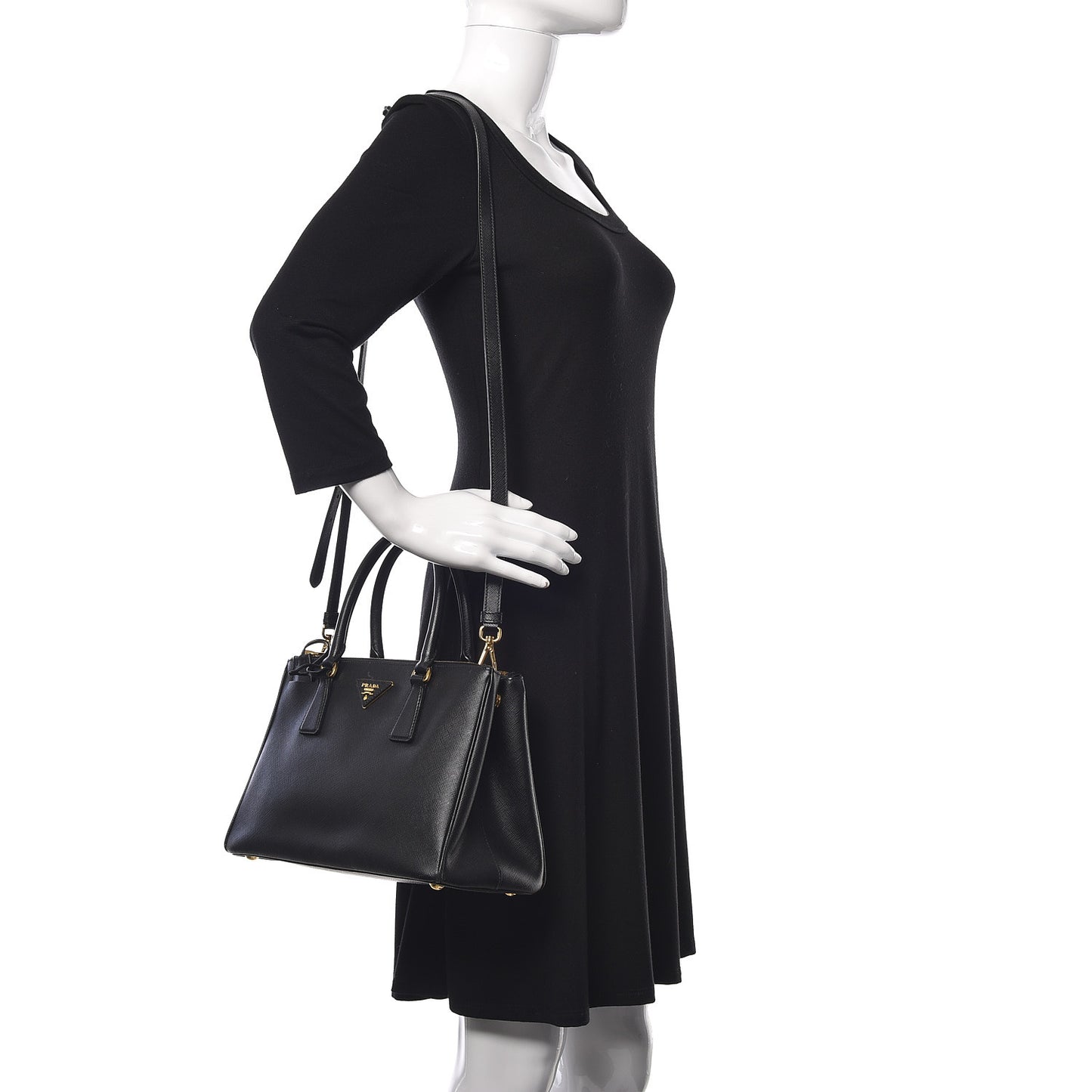 Saffiano Small Galleria Double Zip Tote Black