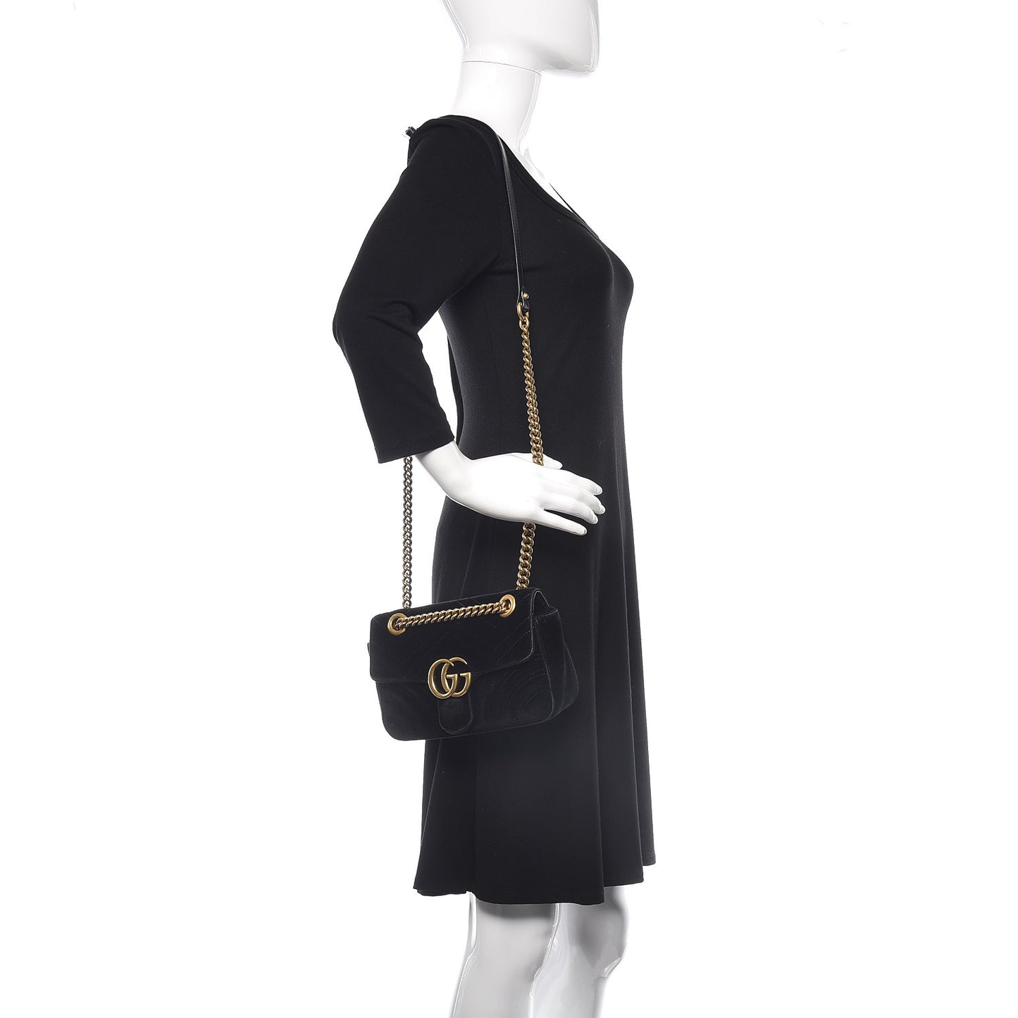 Velvet Matelasse Mini GG Marmont Shoulder Bag Black