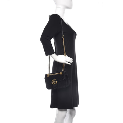 Gucci Velvet Matelasse Mini GG Marmont Shoulder Bag Black 2 of 15