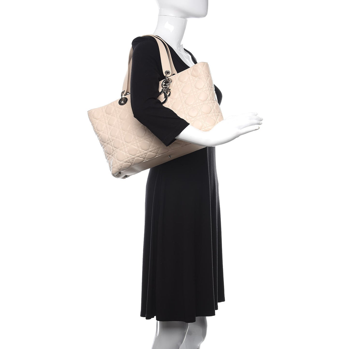 Lambskin Cannage Large Lady Dior Shopper Tote White