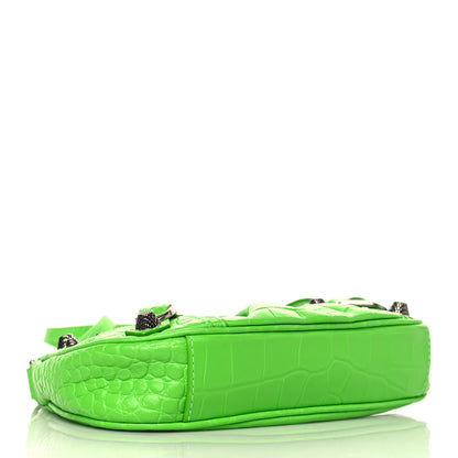 Balenciaga Extra Supple Calfskin Crocodile Embossed Le Cagole Mini Purse With Chain Acid Green 4 of 7