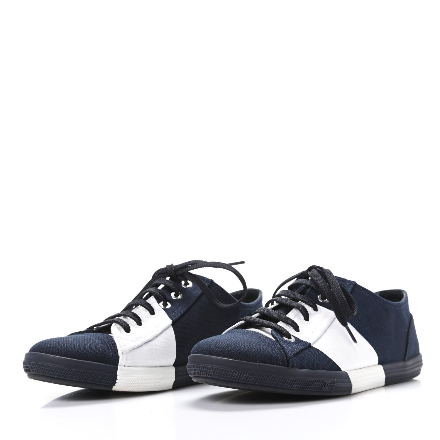 Chanel Canvas Womens Sneakers 38 Navy White 3 of 9