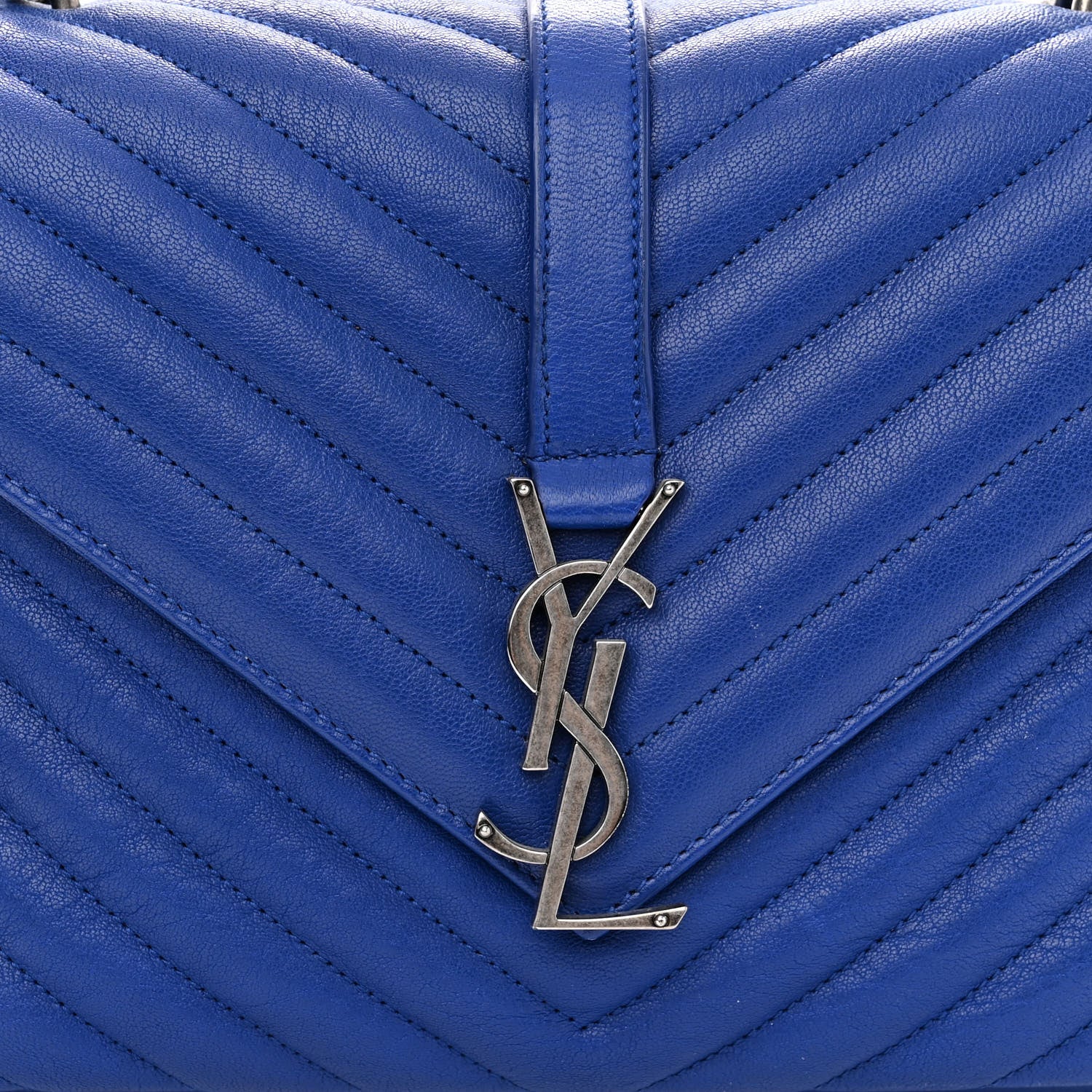 Saint Laurent Sheepskin Matelasse Chevron Monogram Medium College Bag Royal Blue 7 of 10