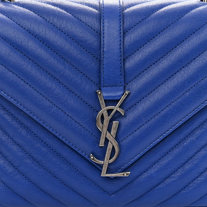 Saint Laurent Sheepskin Matelasse Chevron Monogram Medium College Bag Royal Blue 7 of 10