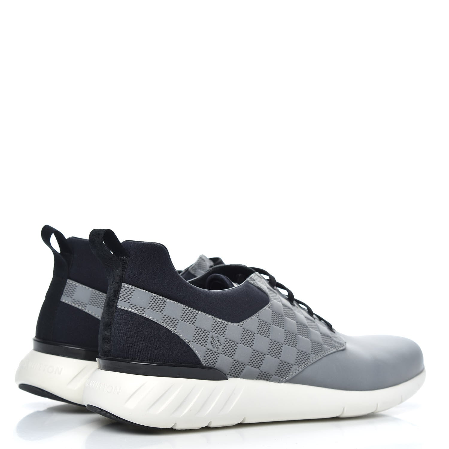 Louis Vuitton Nylon Suede Damier Fastlane Low Sneakers 7.5 Grey Black 4 of 8