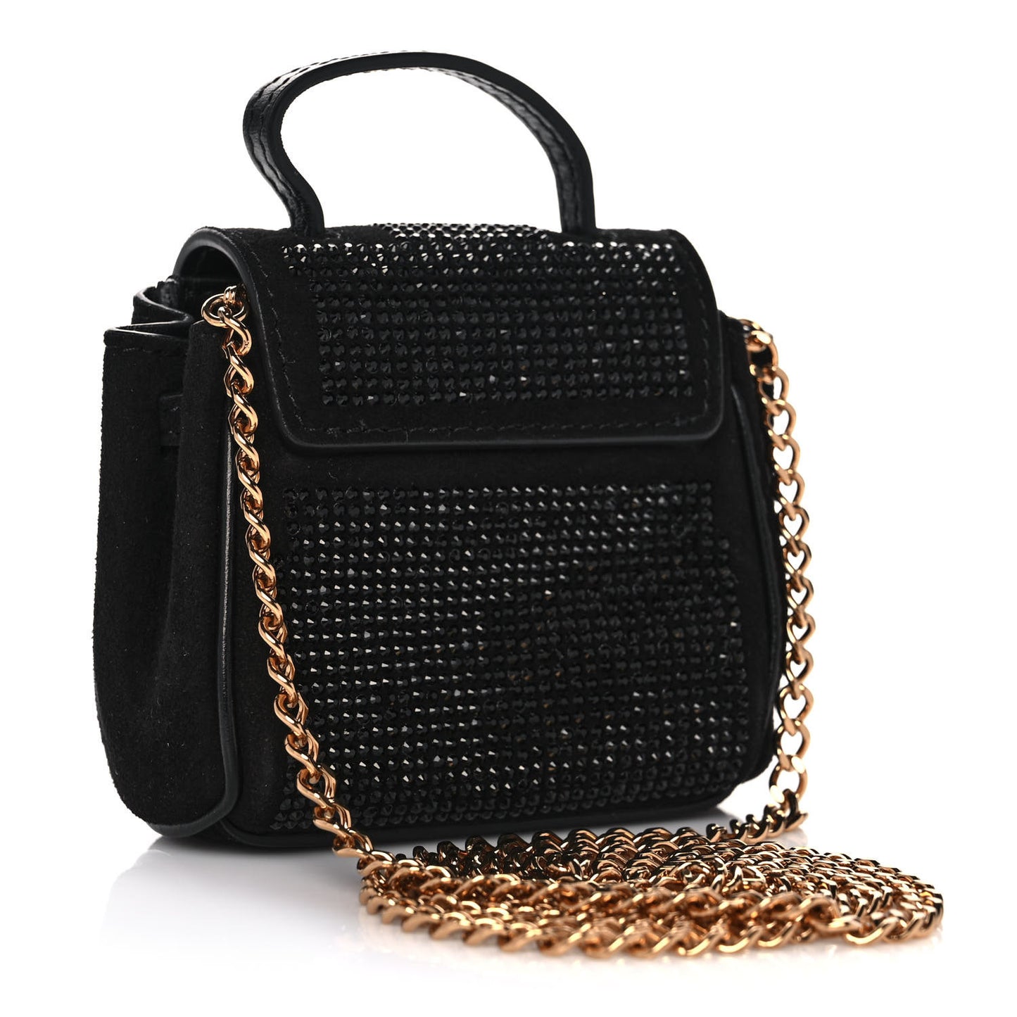 Suede Crystal Studded Micro La Medusa Bag Black
