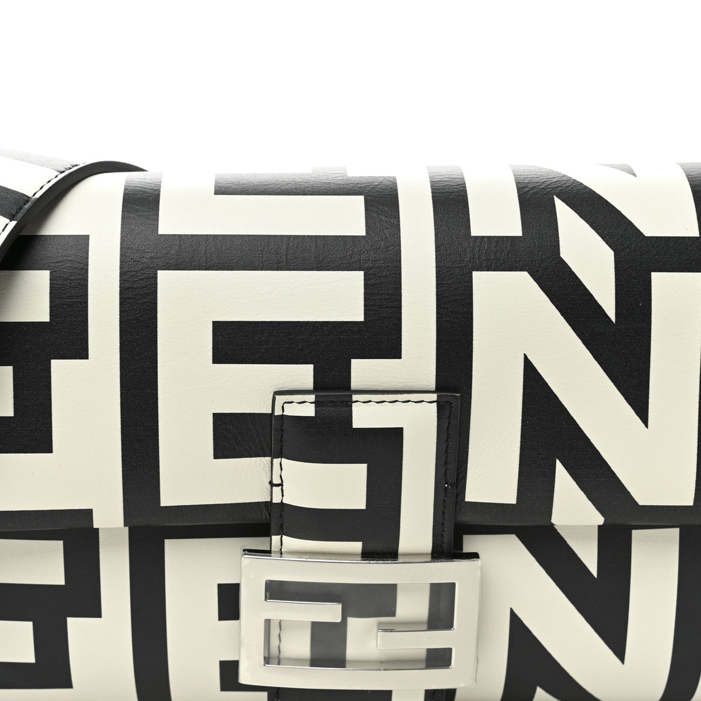 X MARC JACOBS Vitello Seta Logo Print Baguette White Black