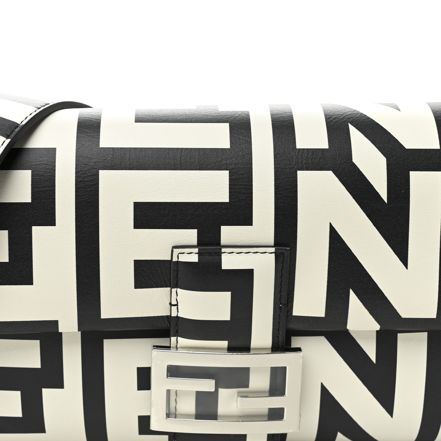 Fendi X MARC JACOBS Vitello Seta Logo Print Baguette White Black 8 of 10