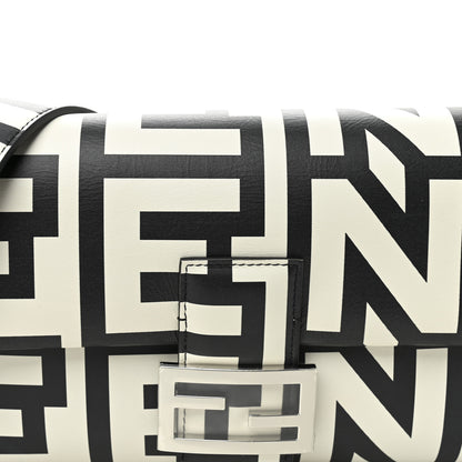Fendi X MARC JACOBS Vitello Seta Logo Print Baguette White Black 8 of 10
