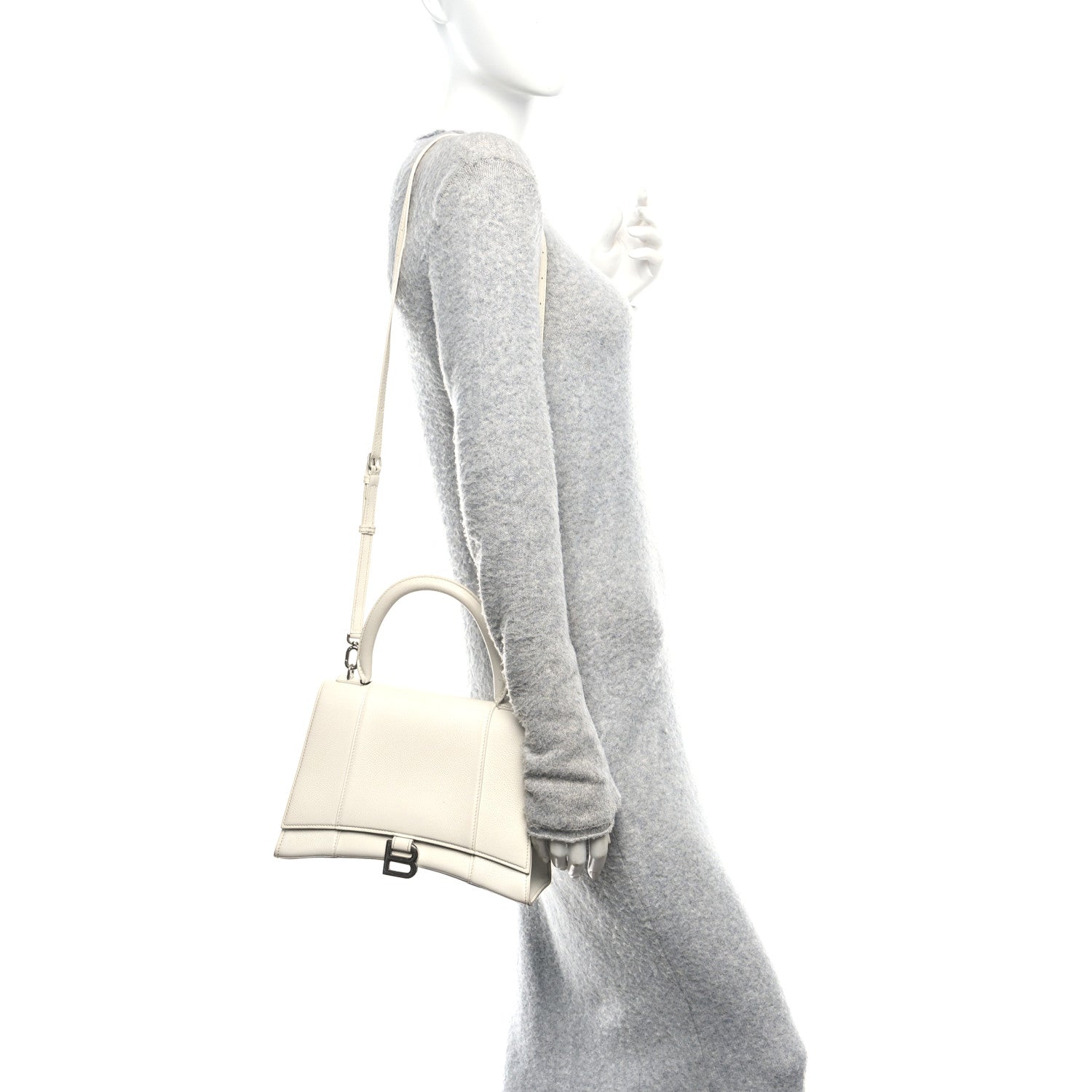 Balenciaga Grained Calfskin Medium Hourglass Top Handle Bag White 2 of 12