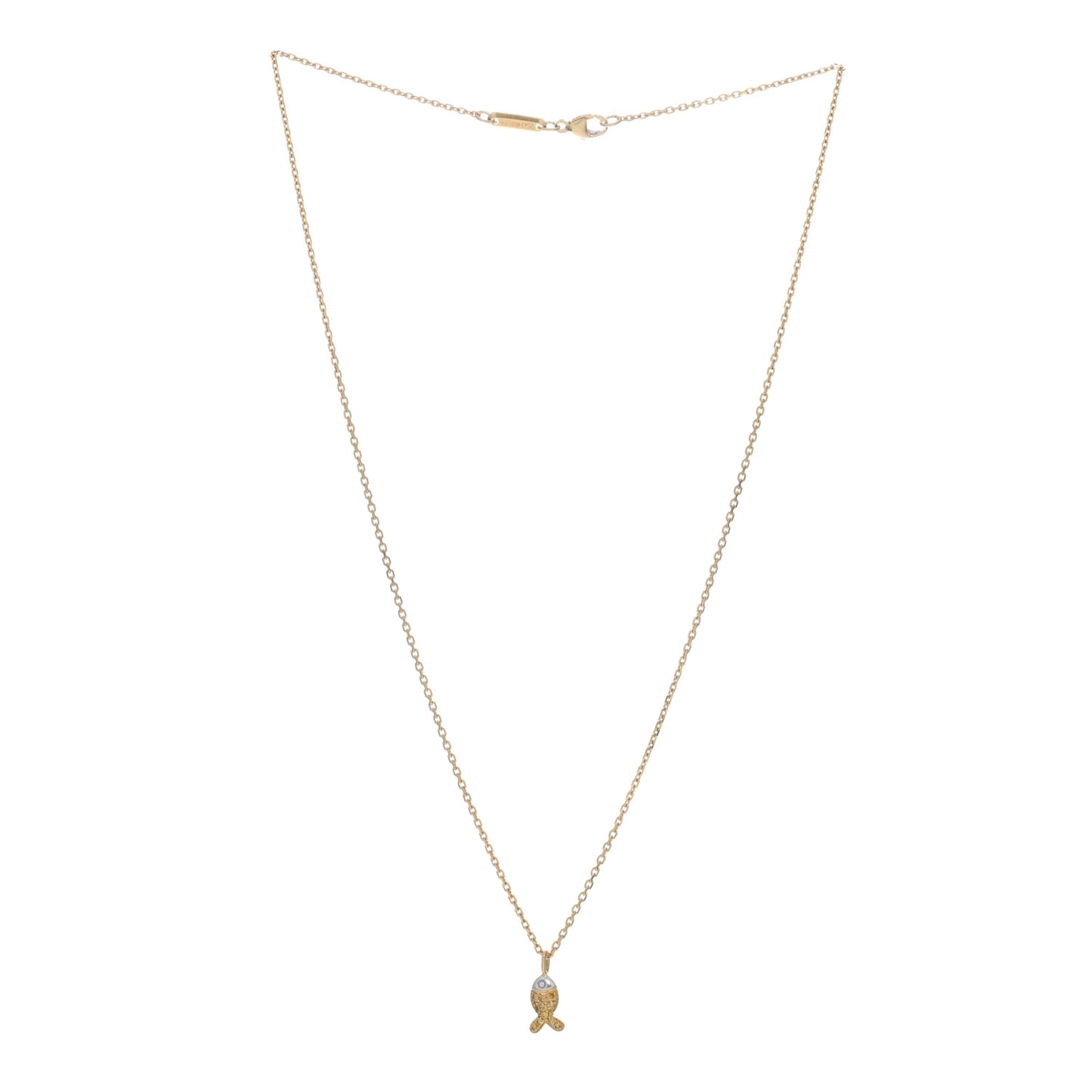 18K Yellow White Gold Yellow Diamond Happy Fish Pendant Necklace