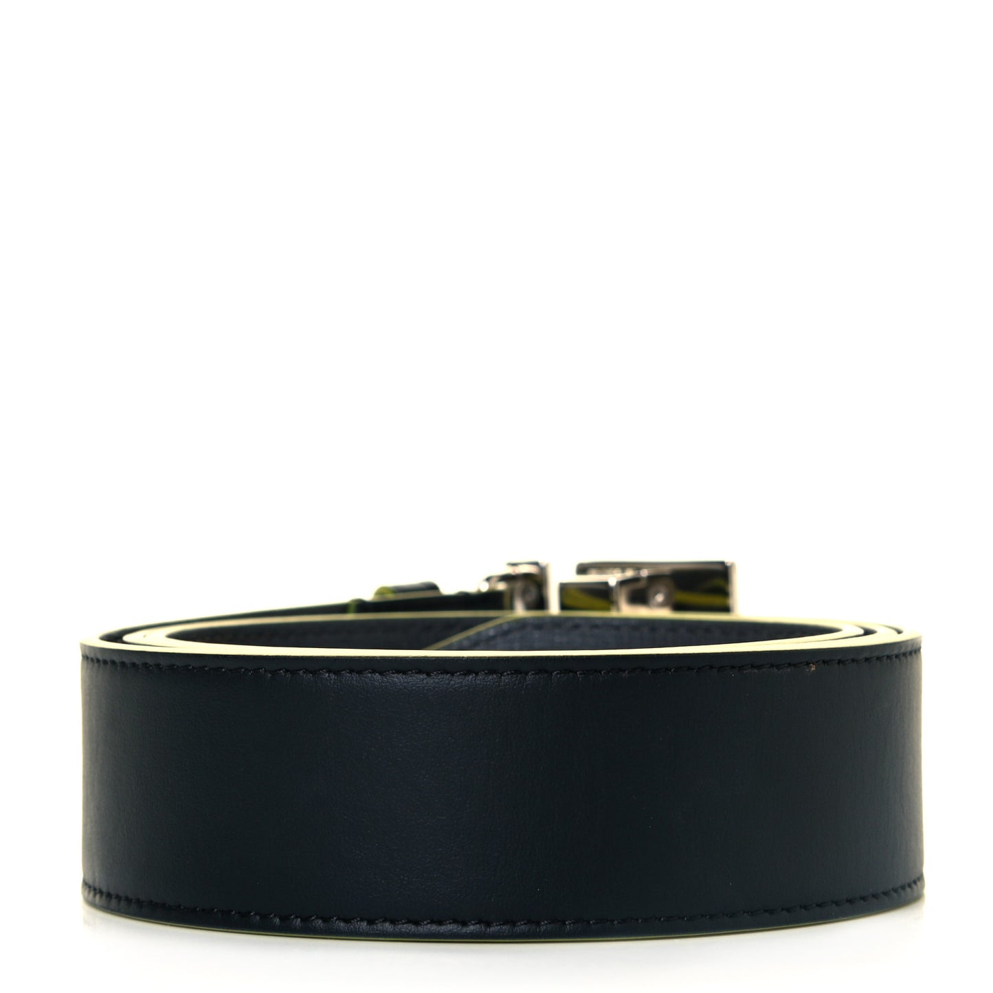 Vitello Century Elite Enamel FF Buckle Belt 105 42 Black Giallo Fluo