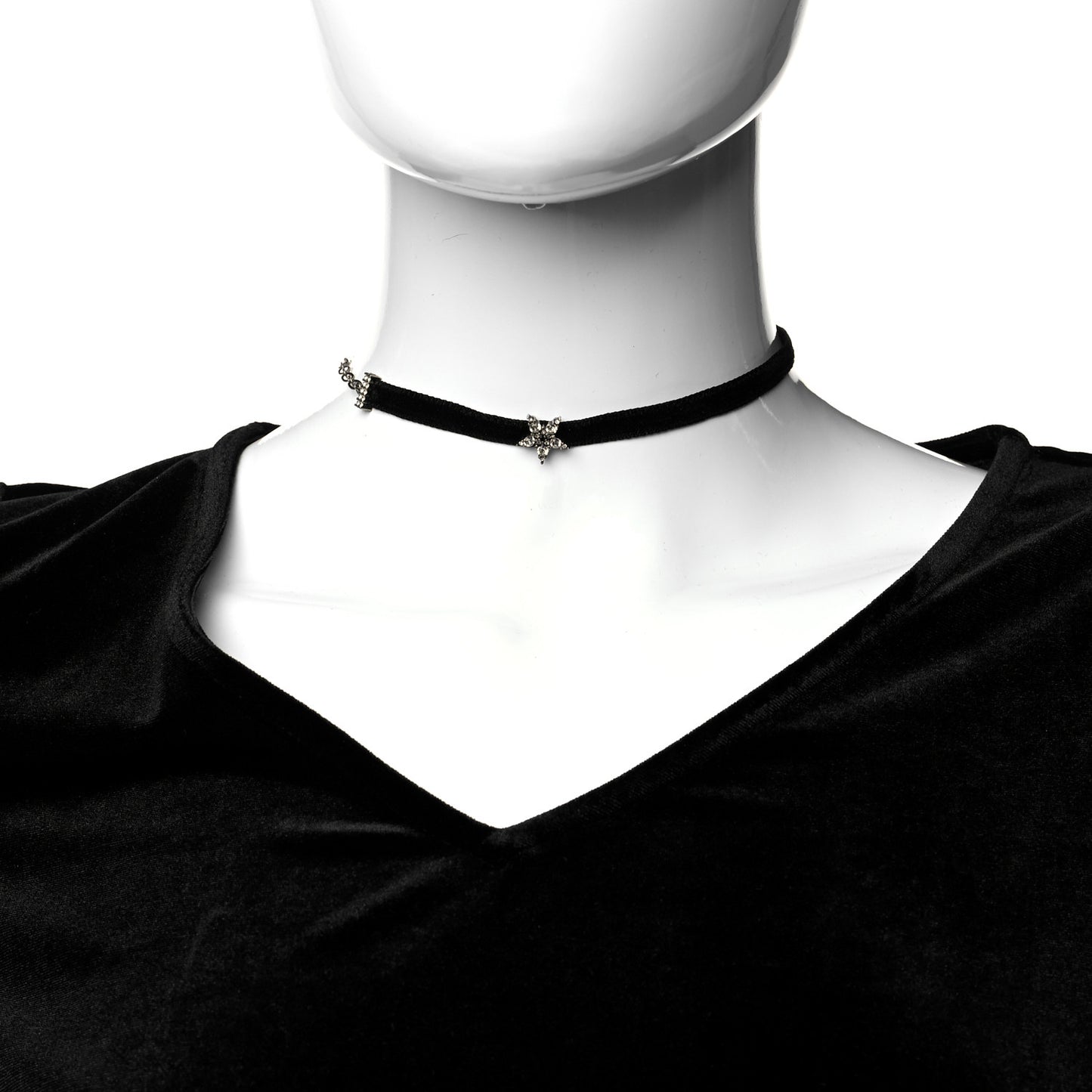 Velvet Crystal Star Choker Necklace Black
