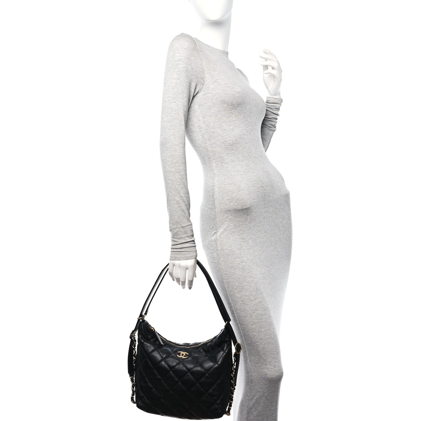 Lambskin Quilted Maxi Hobo Black