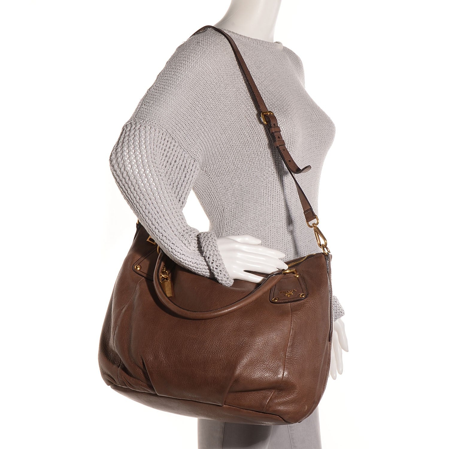 Prada Cervo Shine Tote Teak 2 of 12