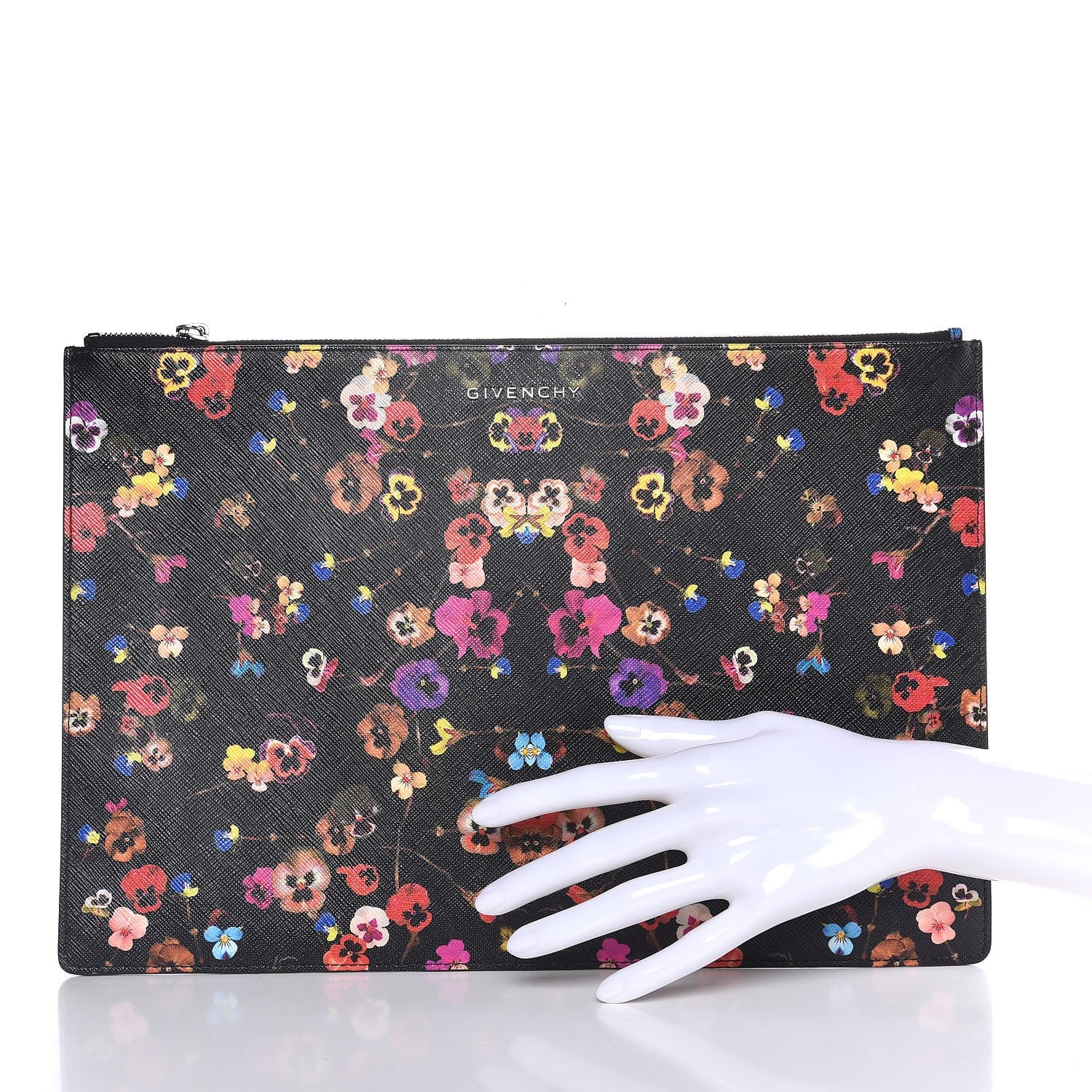 Givenchy Coated Canvas Pansy Print Large Zip Pouch Black 2 of 7
