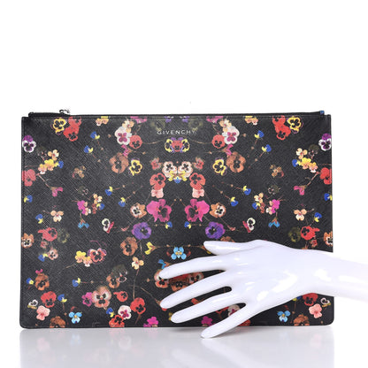 Givenchy Coated Canvas Pansy Print Large Zip Pouch Black 2 of 7