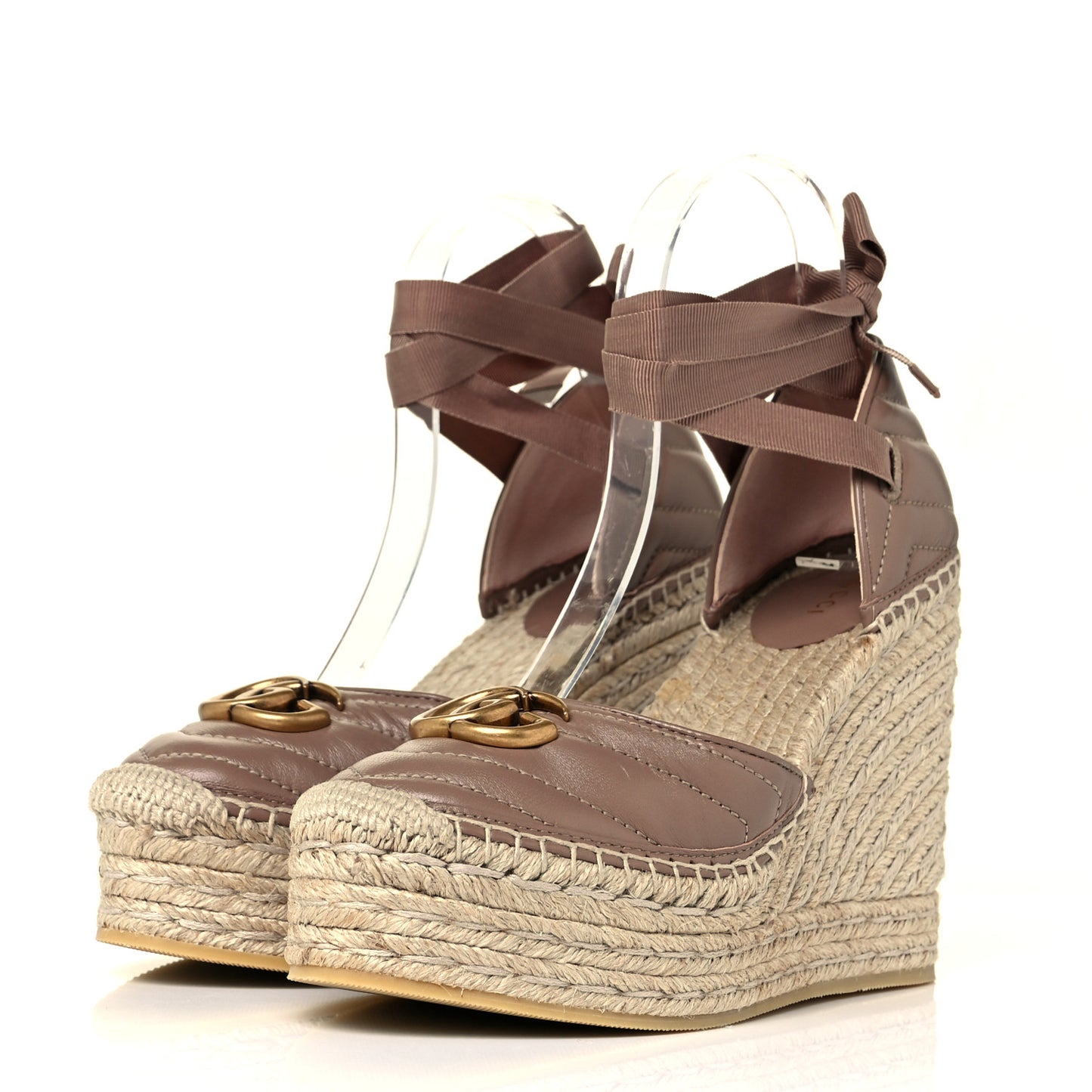 Nappa Matelasse GG Marmont Ankle Wrap Platform 35/120mm Espadrille Wedges 38 Porcelain Rose
