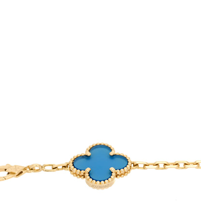 Van Cleef & Arpels 18K Yellow Gold Blue Agate 5 Motifs Vintage Alhambra Bracelet 4 of 5