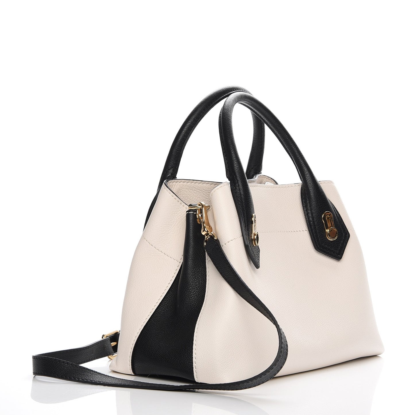 Grainy Calfskin Small Milton Satchel Natural Black