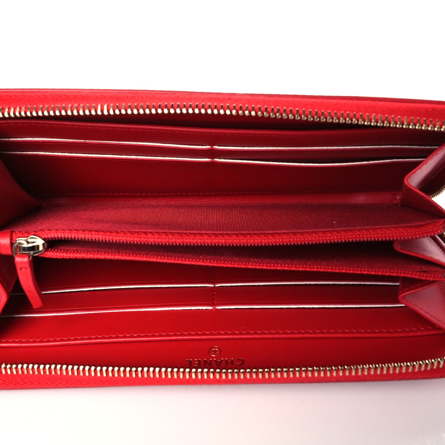 Chanel Caviar Quilted Filigree Zip Around Wallet Red 5 of 12