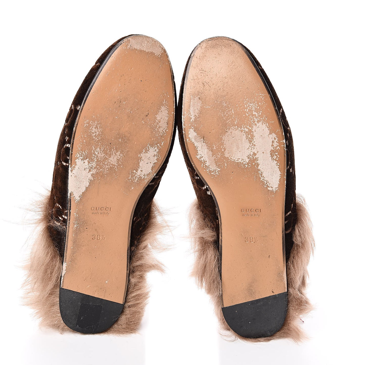 Velvet GG Monogram Fur Womens Princetown Slippers 38.5 Brown Black Natural