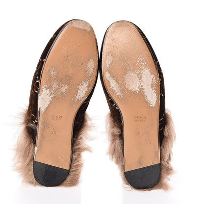 Gucci Velvet GG Monogram Fur Womens Princetown Slippers 38.5 Brown Black Natural 6 of 9