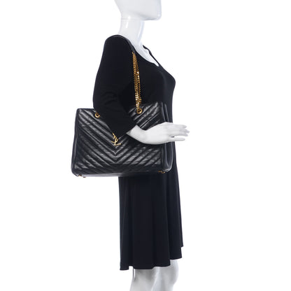 Saint Laurent Lambskin Matelasse Chevron Monogram Shopping Bag Black 2 of 16