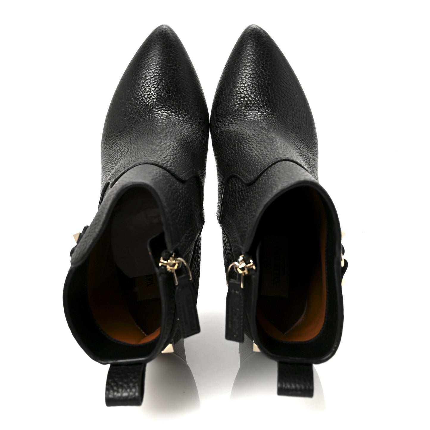 Pebbled Calfskin Rockstud Single Buckle 90mm Block Heel Ankle Boots 38 Black