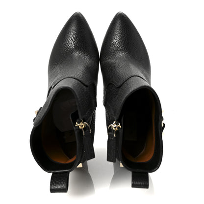 Valentino Garavani Pebbled Calfskin Rockstud Single Buckle 90mm Block Heel Ankle Boots 38 Black 2 of 10