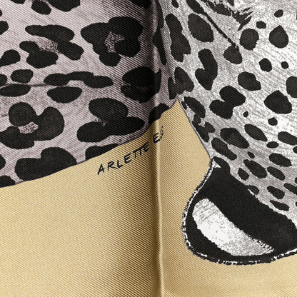 Hermes Silk Twill Lazy Leopardesses Scarf 90 Camel Anthracite 6 of 6
