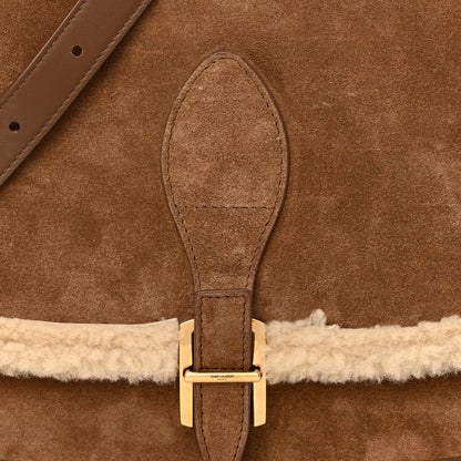 Saint Laurent Nubuck Shearling Besace Satchel Dark Cigar Natural Beige 9 of 11