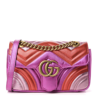 Gucci Metallic Calfskin Matelasse Mini GG Marmont Shoulder Bag Fuchsia 1 of 10