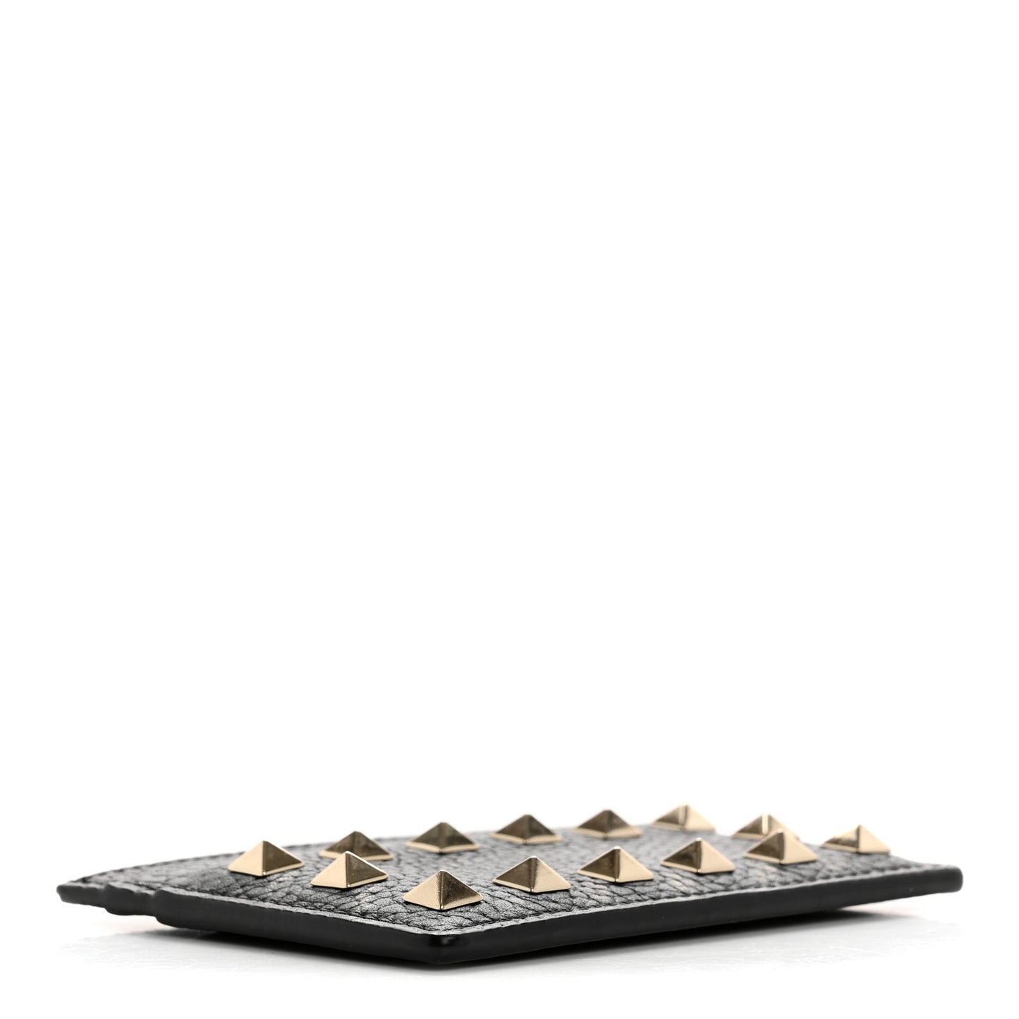 Pebbled Calfskin Rockstud Card Holder Black