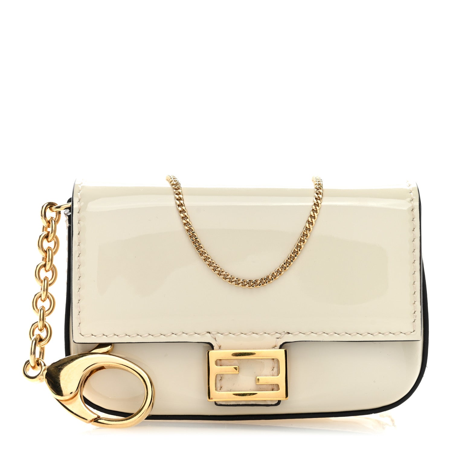 Fendi Vitello Vernice Mou Nano Baguette Belt Charm Latte 1 of 5