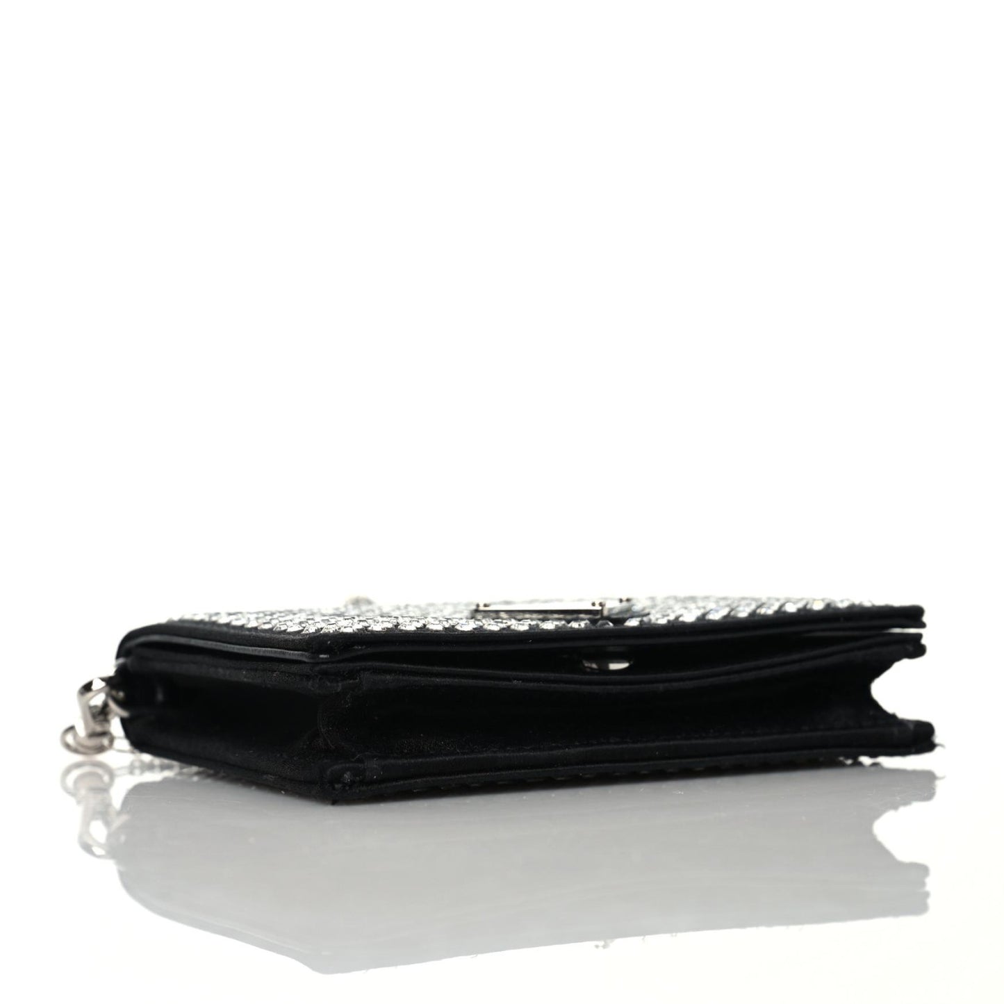 Satin Crystal Metal Triangle Logo Card Holder With Strap Cristal