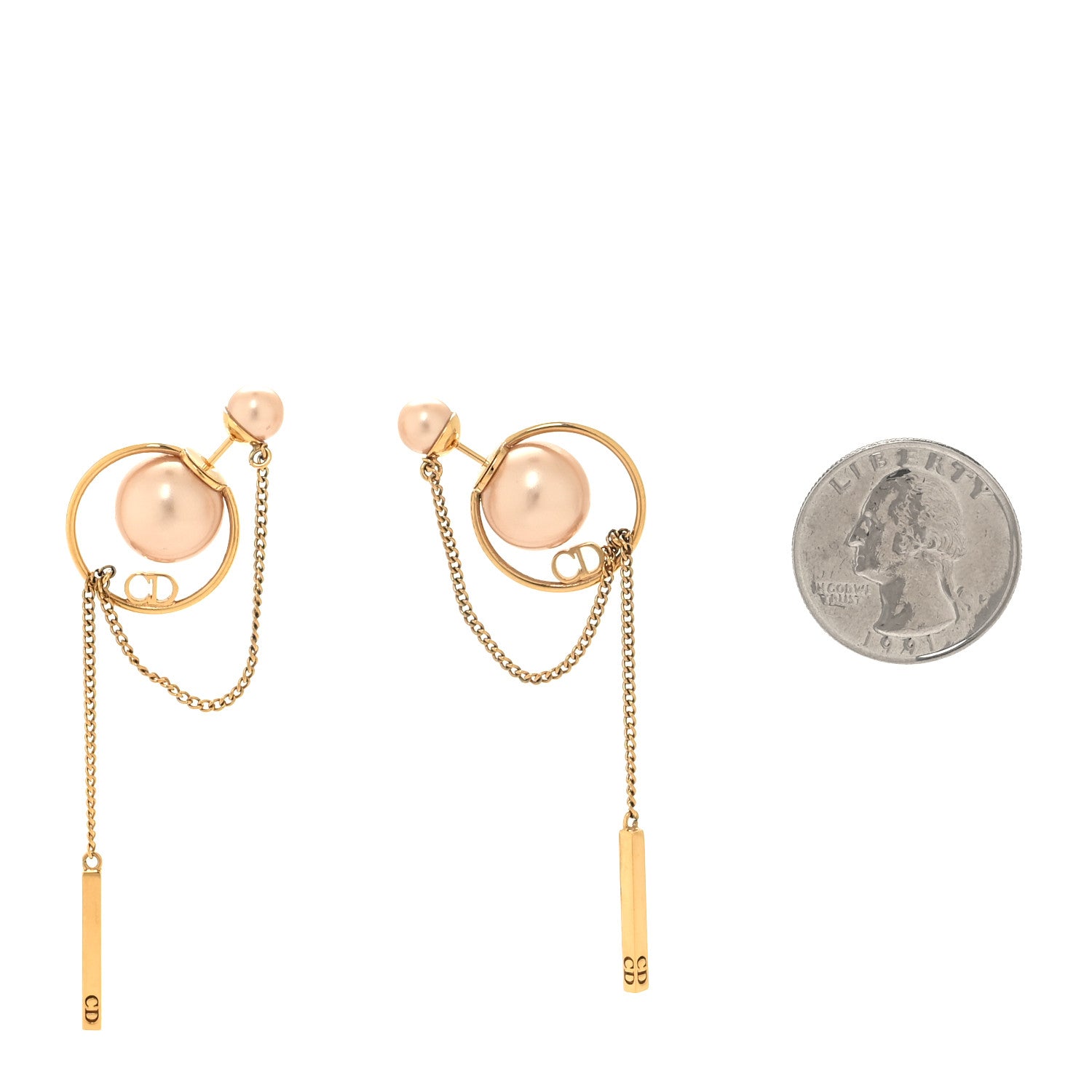 Christian Dior Pearl Tribales Dangle Chain Earrings Pink Gold 2 of 5