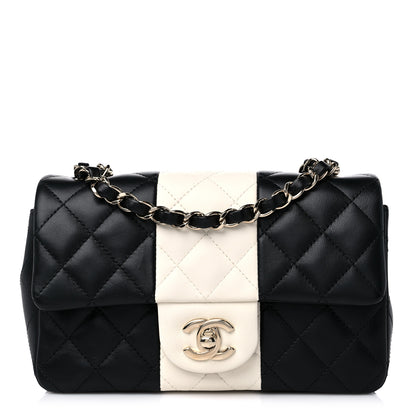 Chanel Lambskin Quilted Mini Rectangular Flap Black White 1 of 11