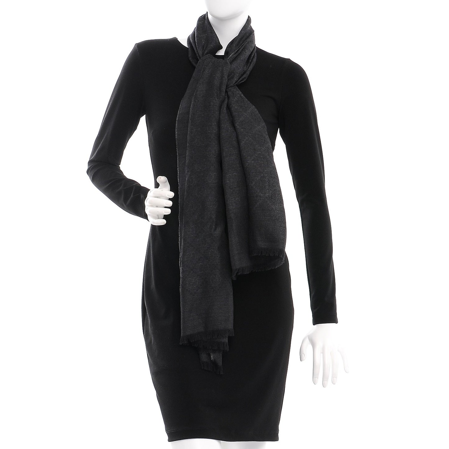Wool Silk Diamante Woven Shawl Dark Grey