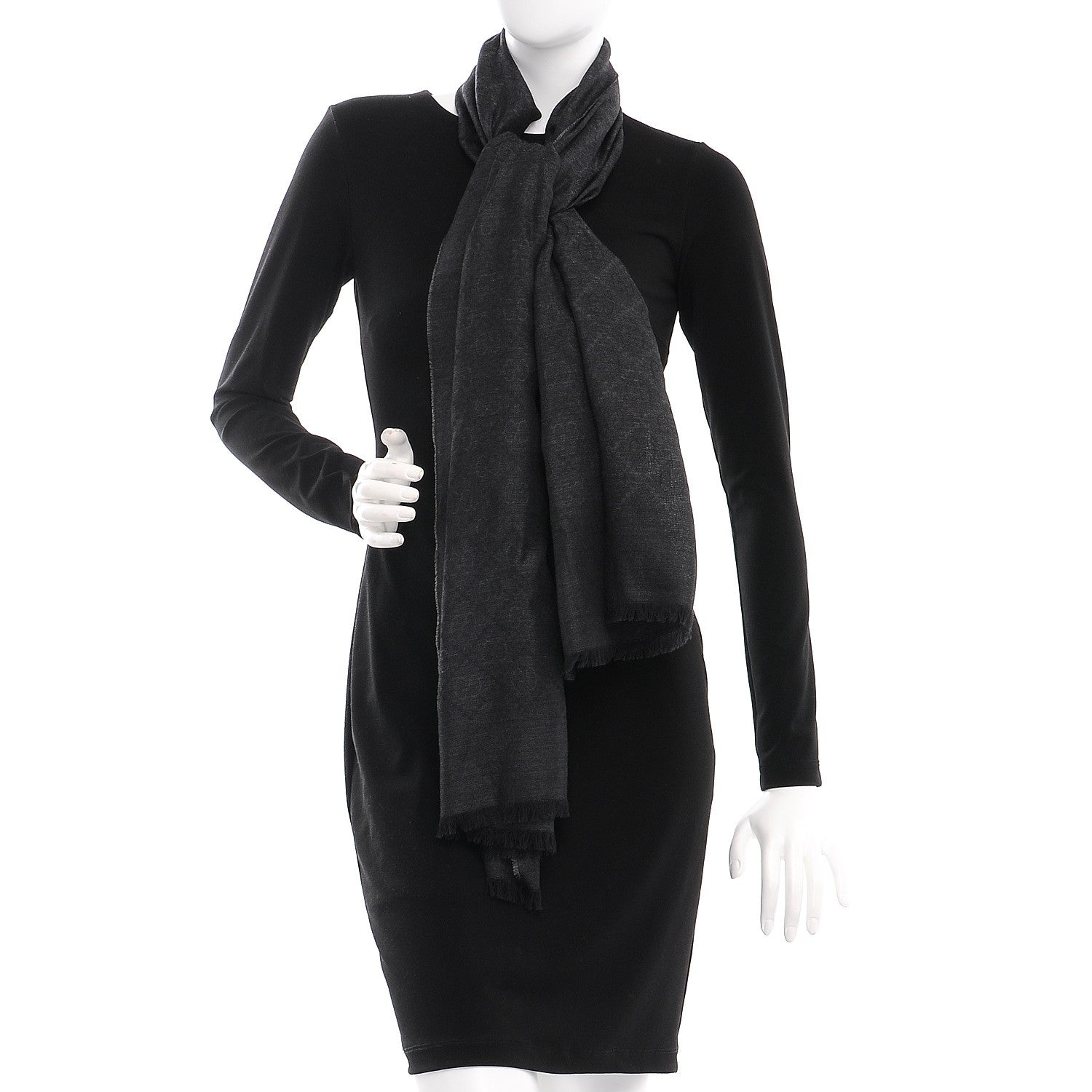Gucci Wool Silk Diamante Woven Shawl Dark Grey 2 of 6