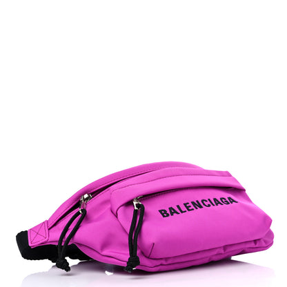 Balenciaga Sport Nylon Logo Embroidered Small Wheel Beltpack Fuchsia Black 4 of 8