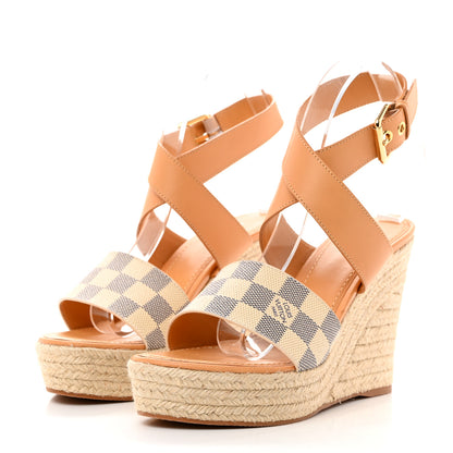 Louis Vuitton Damier Azur Starboard Wedges 40 Tan 3 of 8