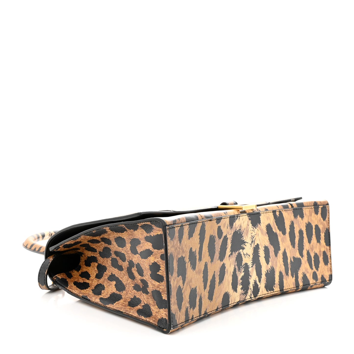 Smooth Calfskin Leopard Print Medium Hourglass Top Handle Bag Beige