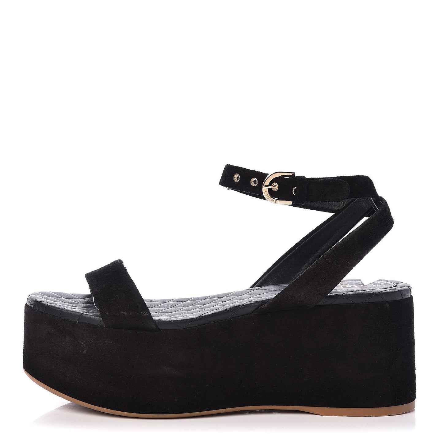 Suede Platform Wedge Sandals 40 Black