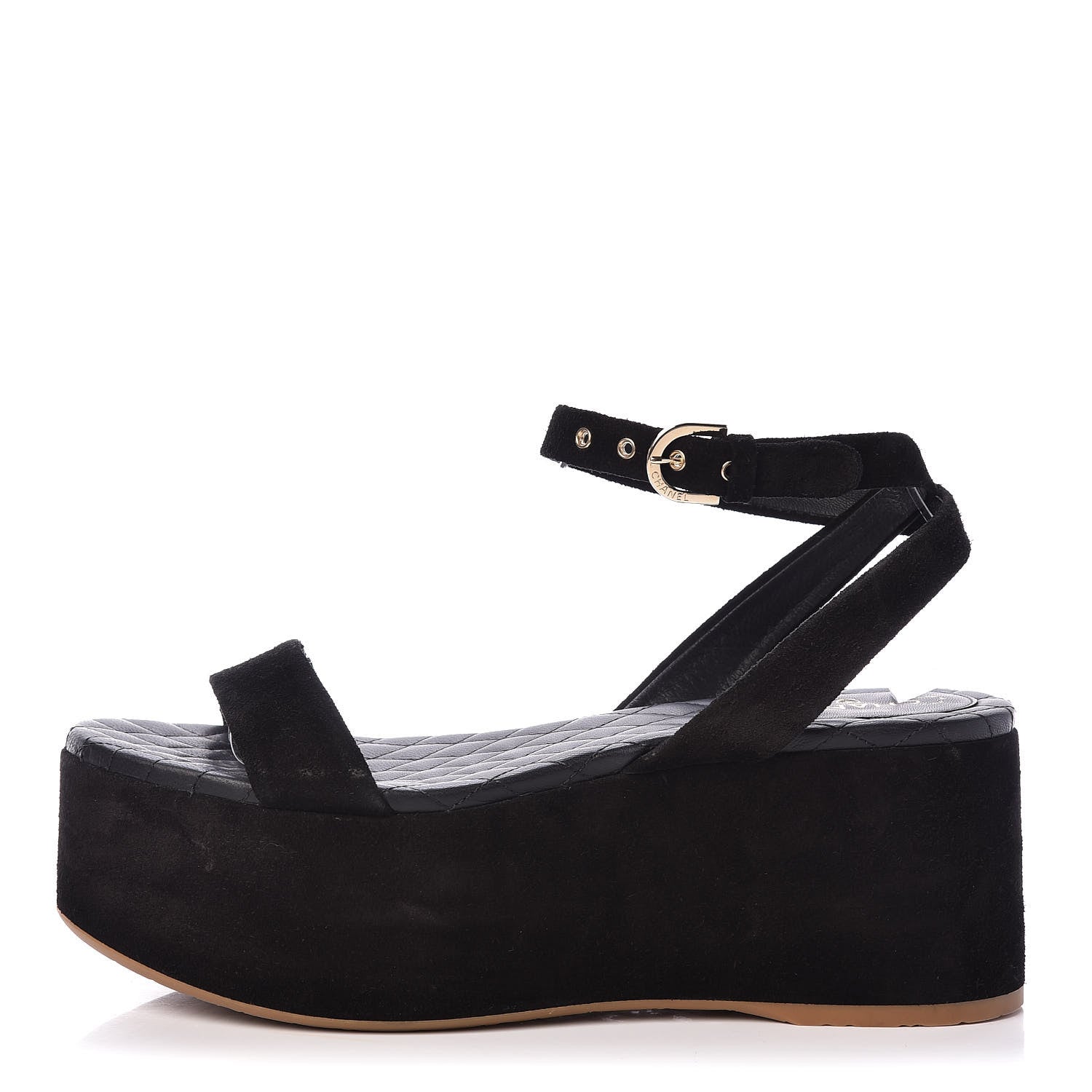 Chanel Suede Platform Wedge Sandals 40 Black 1 of 15